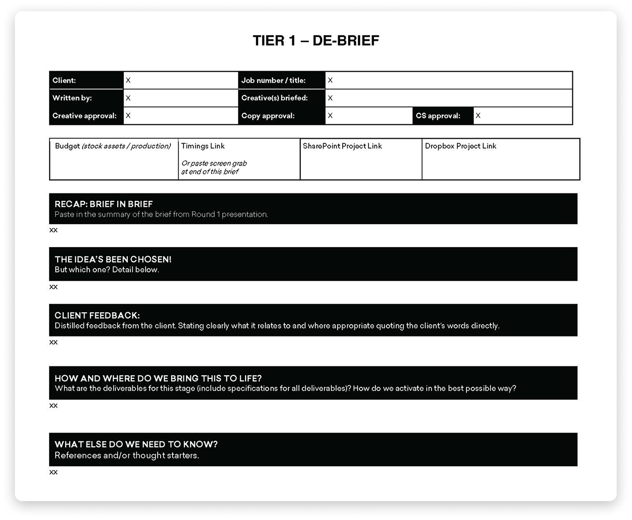 Tier 1 Creative De-Brief template